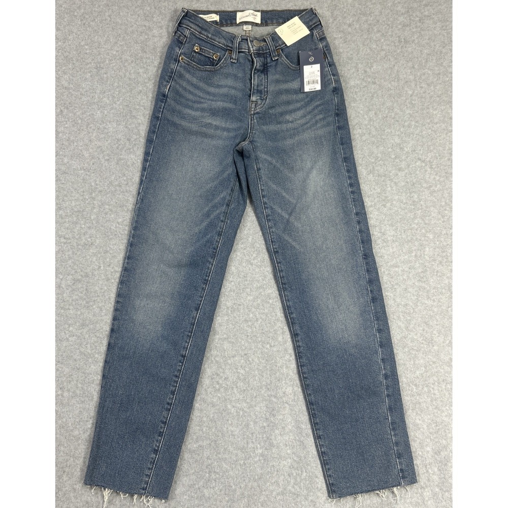 Mid-Rise 80s Slim Women Blue Universal Thread Jeans Raw Hem Stretch Size 2